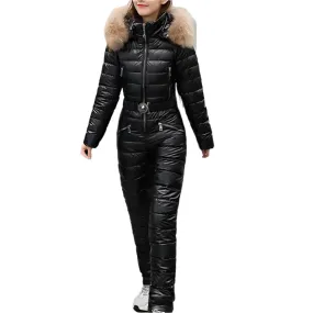 Trendy Women's Winter Ski Jumpsuit Bodysuit with Stand-Up Collar