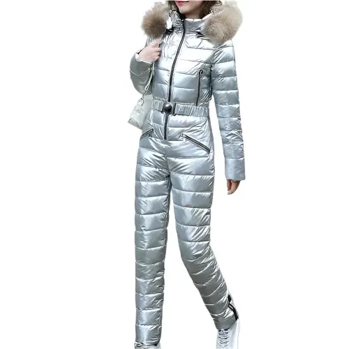 Trendy Women's Winter Ski Jumpsuit Bodysuit with Stand-Up Collar