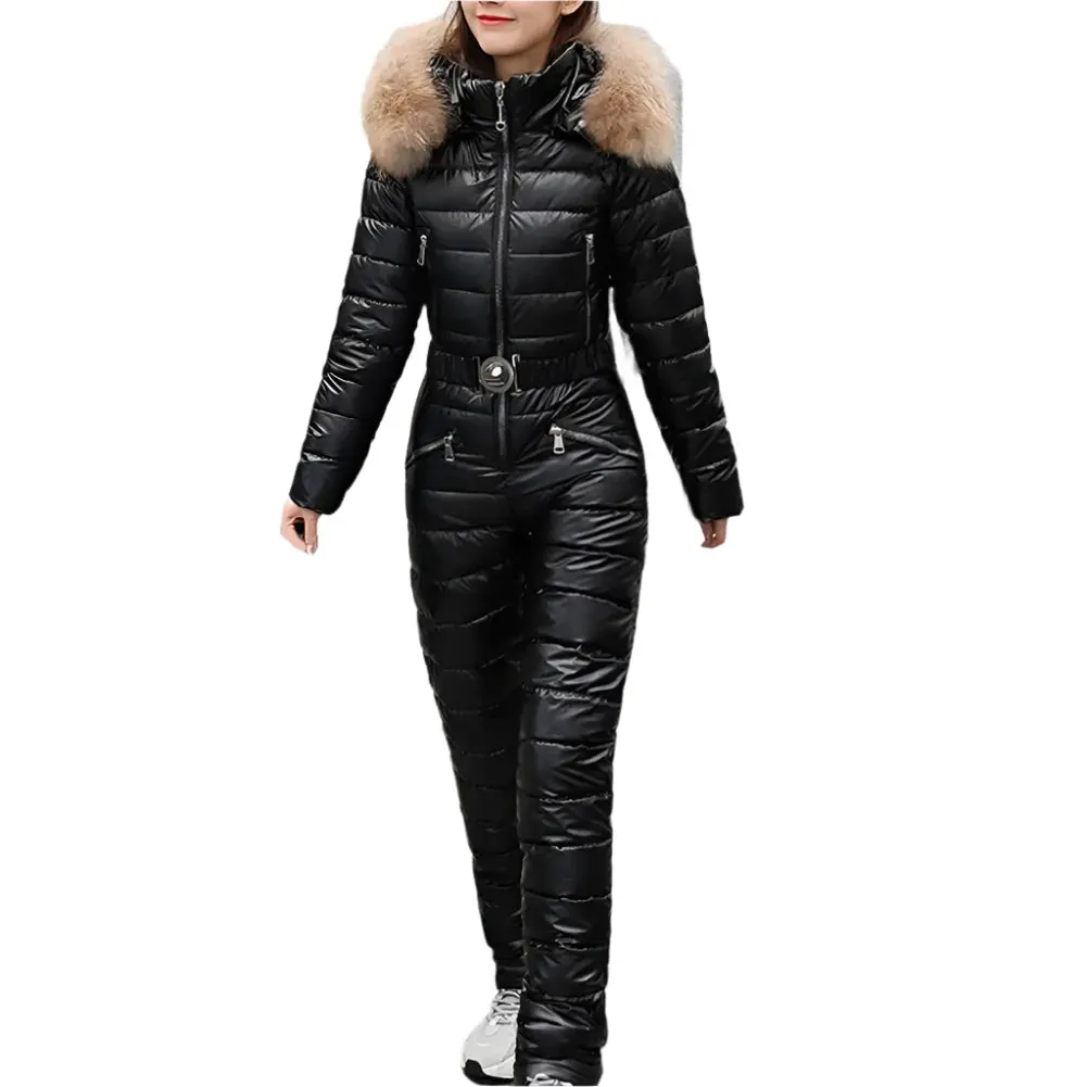 Trendy Women's Winter Ski Jumpsuit Bodysuit with Stand-Up Collar