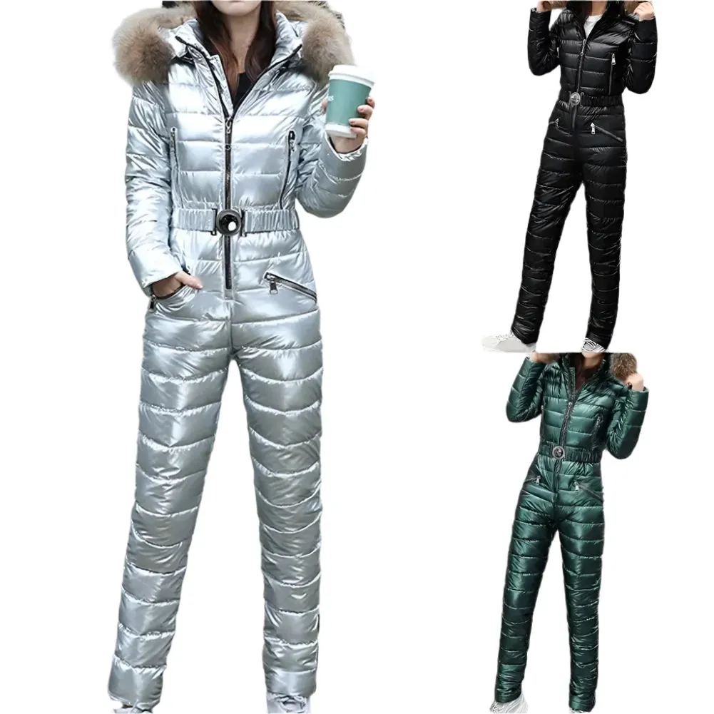 Trendy Women's Winter Ski Jumpsuit Bodysuit with Stand-Up Collar