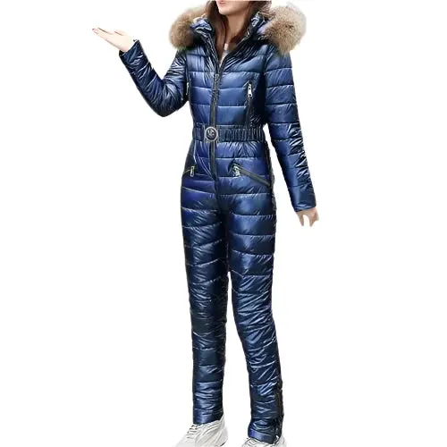Trendy Women's Winter Ski Jumpsuit Bodysuit with Stand-Up Collar