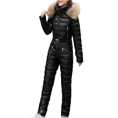 Trendy Women's Winter Ski Jumpsuit Bodysuit with Stand-Up Collar