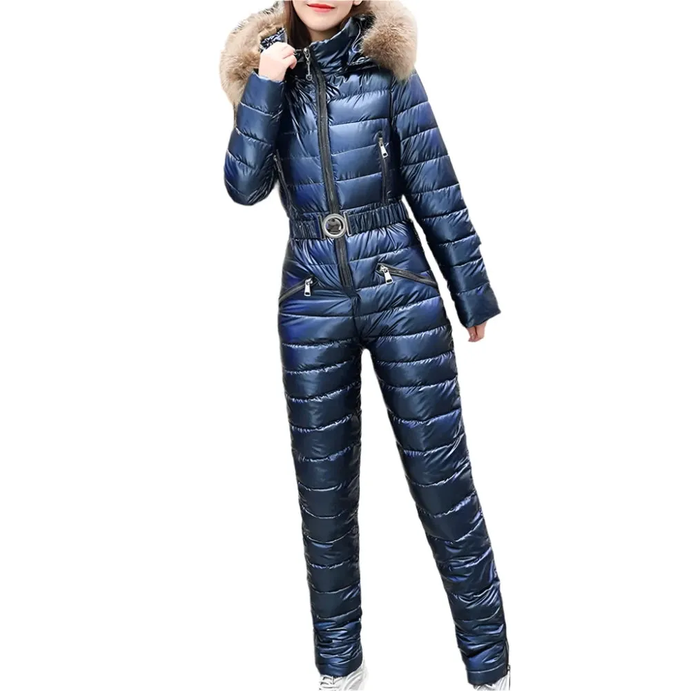 Trendy Women's Winter Ski Jumpsuit Bodysuit with Stand-Up Collar