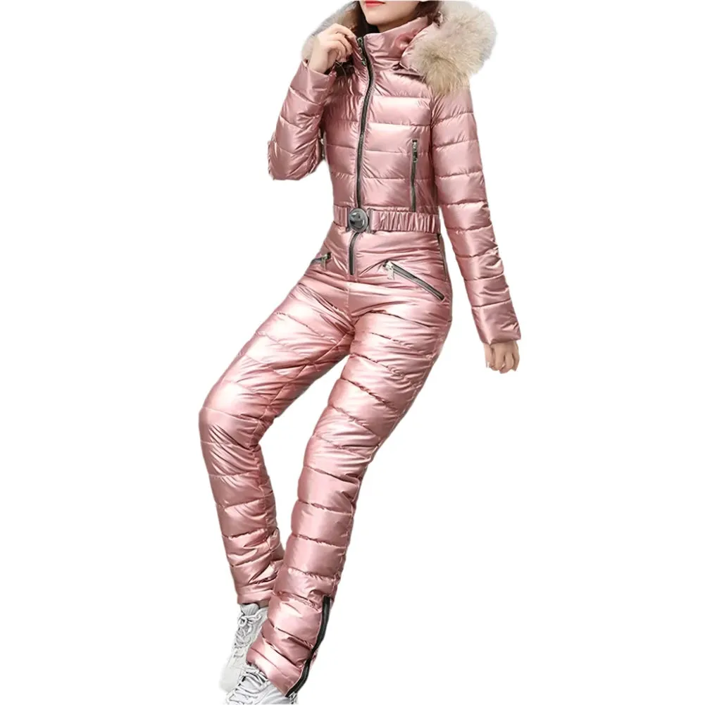 Trendy Women's Winter Ski Jumpsuit Bodysuit with Stand-Up Collar