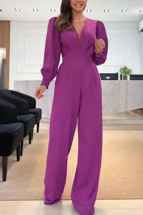 V-Neck Long Sleeve Jumpsuit