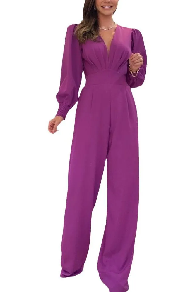 V-Neck Long Sleeve Jumpsuit