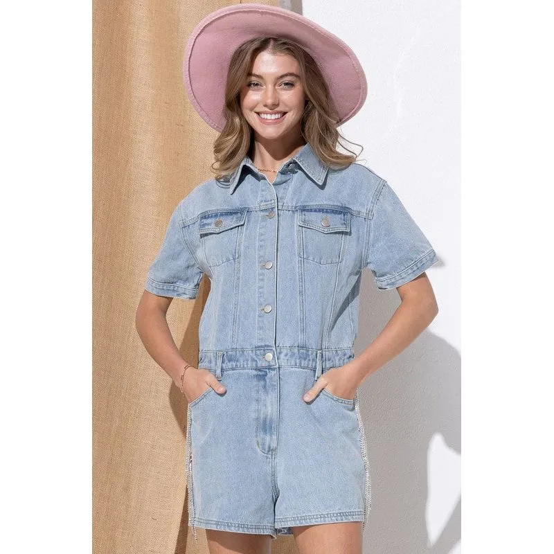 Washed Denim Overall Romper