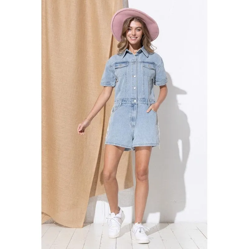 Washed Denim Overall Romper