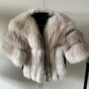 White Fur Coat Women jacket arctic fox fur and leather