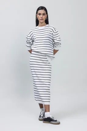 White Striped Knitted Midi Pencil Skirt