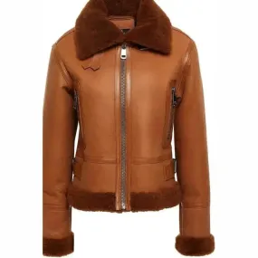 Women’s Brown Vintage RAF Aviator Flight Pilot Shearling Jacket Classic & Cozy