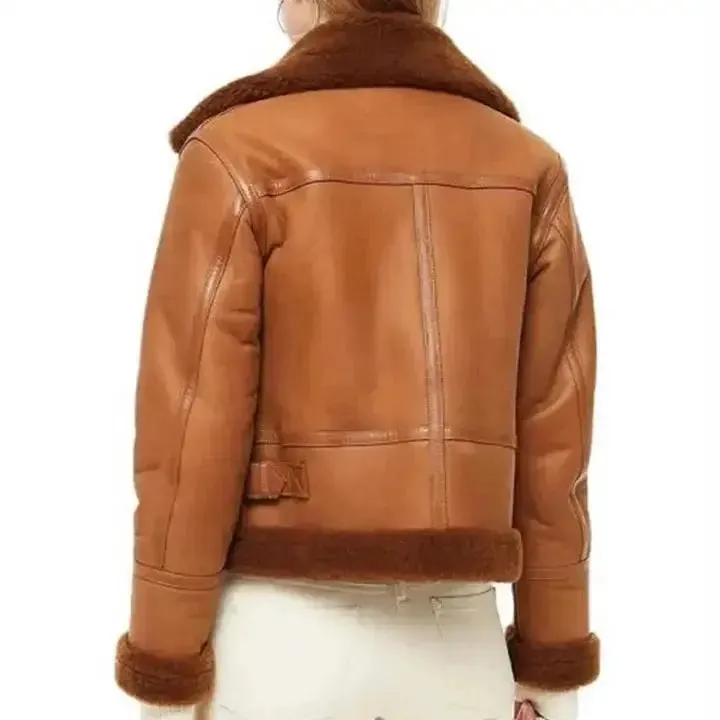 Women’s Brown Vintage RAF Aviator Flight Pilot Shearling Jacket Classic & Cozy