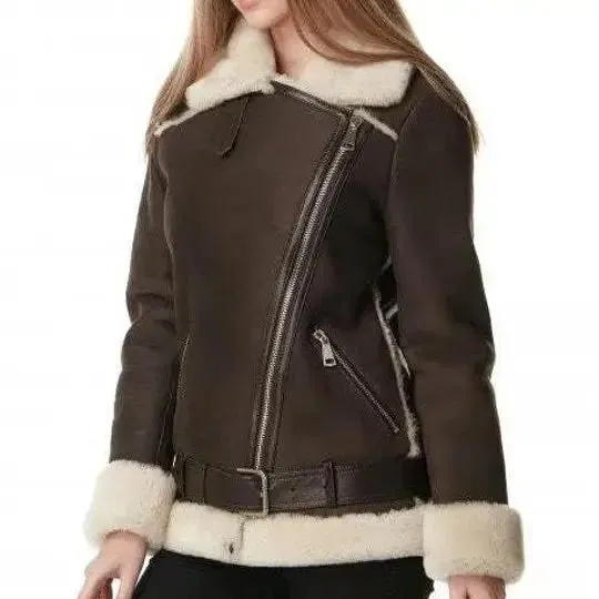 Women's Dark Brown B3 RAF Shearling Aviator Jacket - Classic & Warm