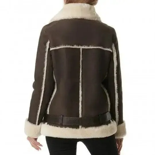 Women's Dark Brown B3 RAF Shearling Aviator Jacket - Classic & Warm