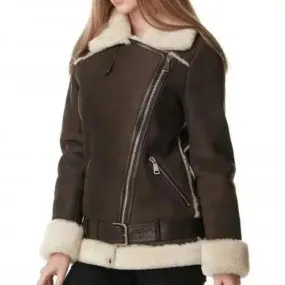 Women's Dark Brown B3 RAF Shearling Aviator Jacket - Classic & Warm