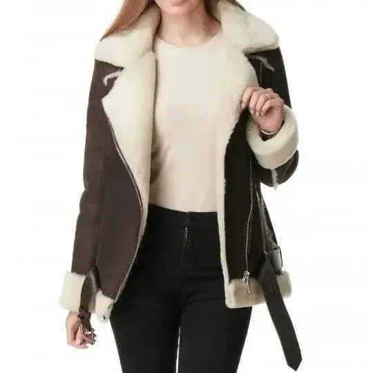 Women's Dark Brown B3 RAF Shearling Aviator Jacket - Classic & Warm