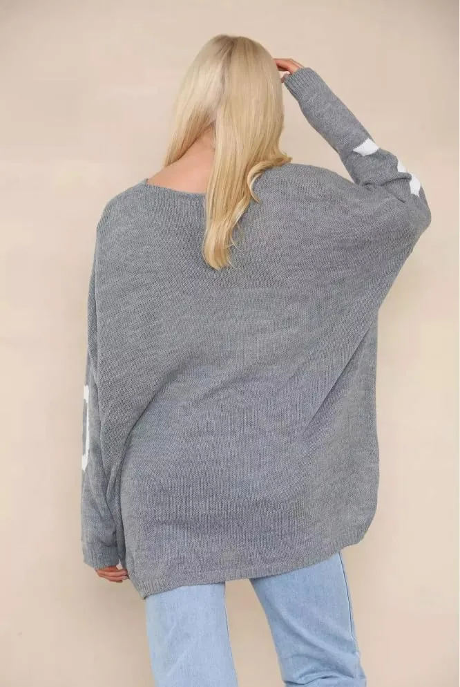 Womens Italian Knitted Oversized Lagenlook Love Print Jumper