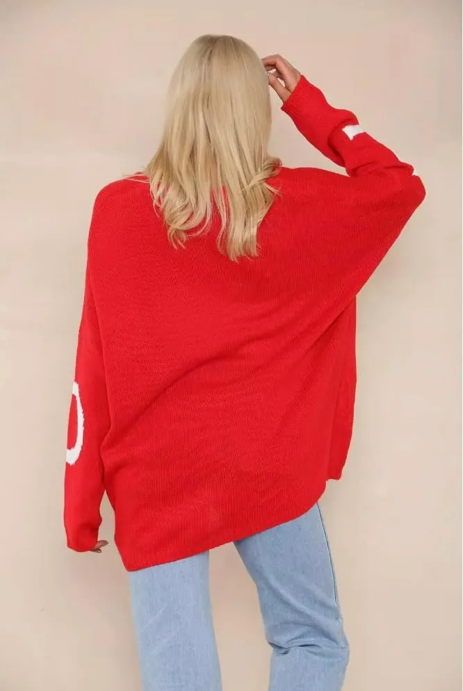 Womens Italian Knitted Oversized Lagenlook Love Print Jumper