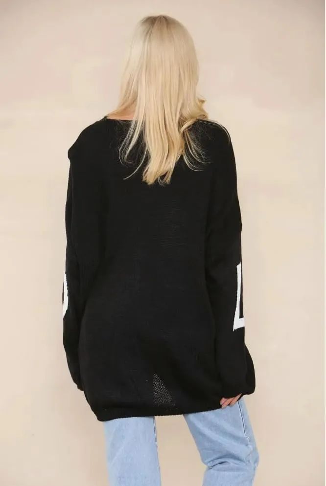 Womens Italian Knitted Oversized Lagenlook Love Print Jumper