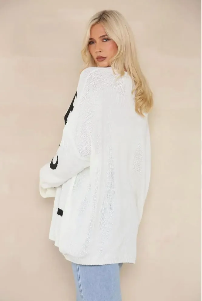 Womens Italian Knitted Oversized Lagenlook Love Print Jumper