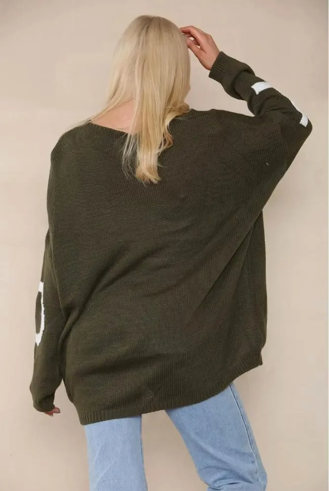 Womens Italian Knitted Oversized Lagenlook Love Print Jumper