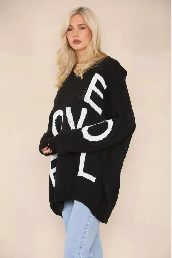 Womens Italian Knitted Oversized Lagenlook Love Print Jumper