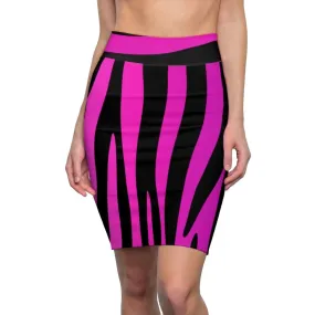 Womens Pencil Skirt - High Waist Stretch - Purple Stripes