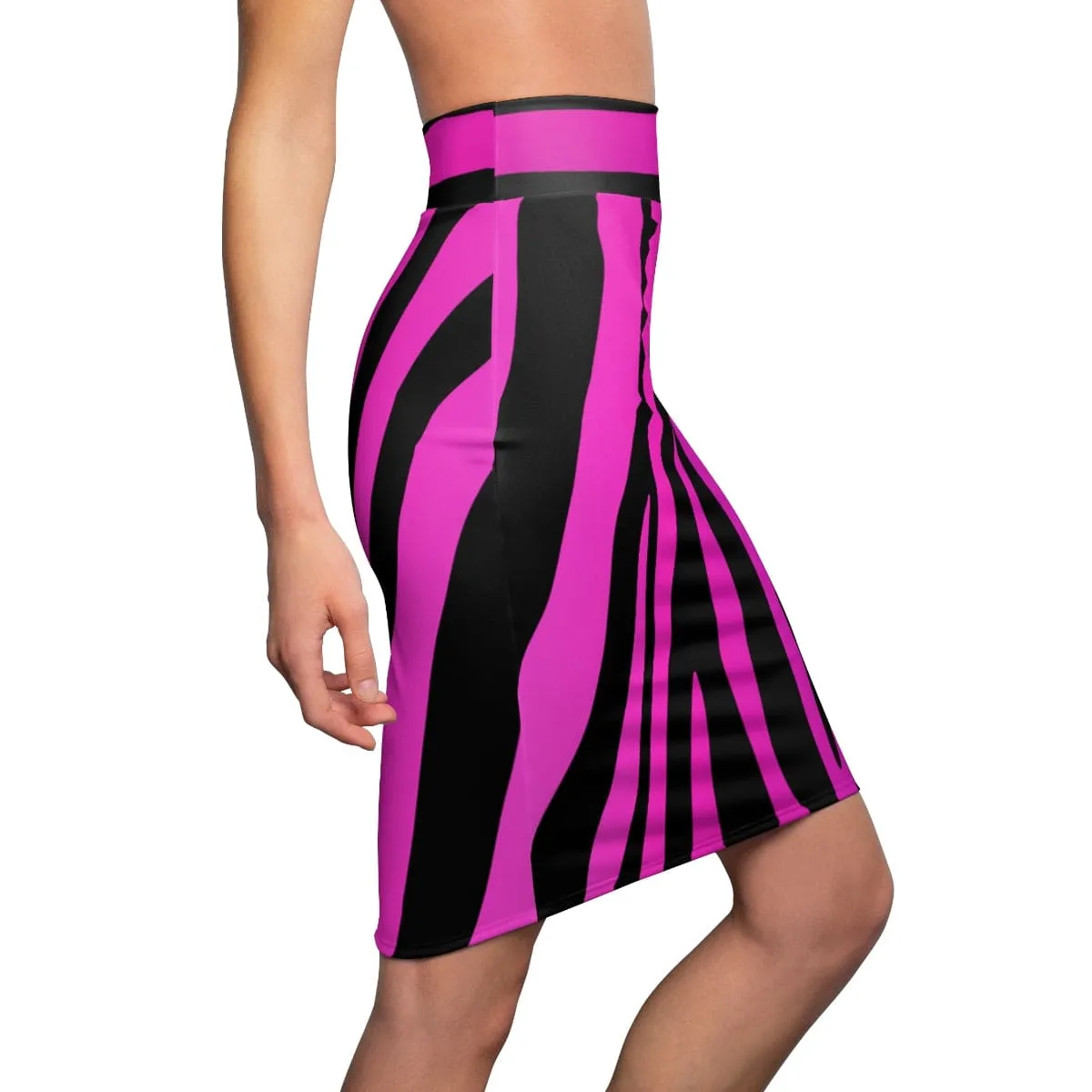 Womens Pencil Skirt - High Waist Stretch - Purple Stripes