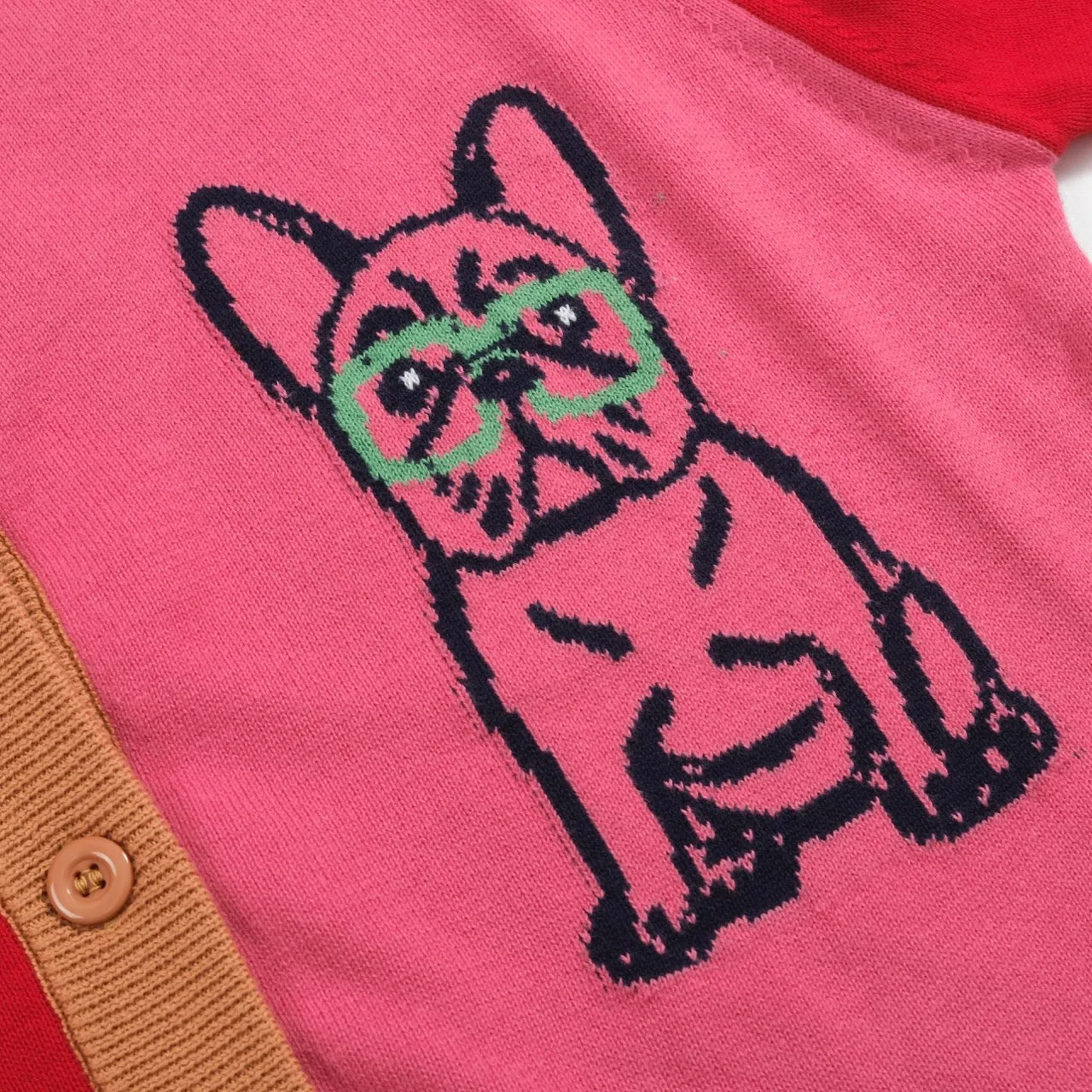 Women's red matching pug cardigan sweater