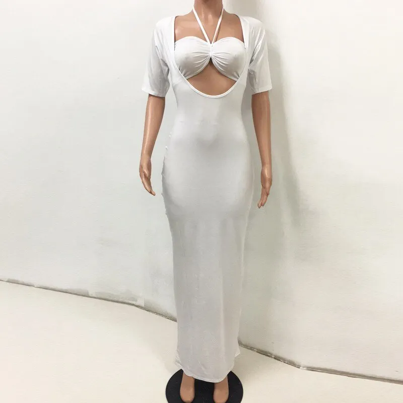 Women's Summer Short-Sleeved Sheath Polyester Long Dress