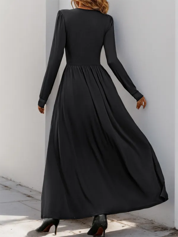Women’s V-Neck Long Sleeve Maxi Dress with Cinched Waist