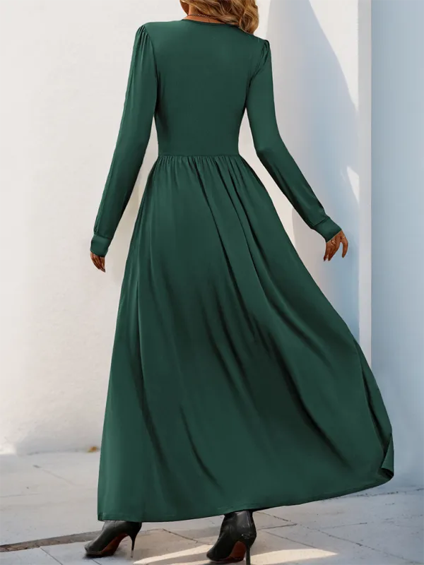 Women’s V-Neck Long Sleeve Maxi Dress with Cinched Waist