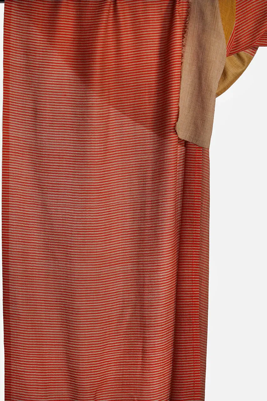 Wool Woven Stripes Scarf / Red And Mustard