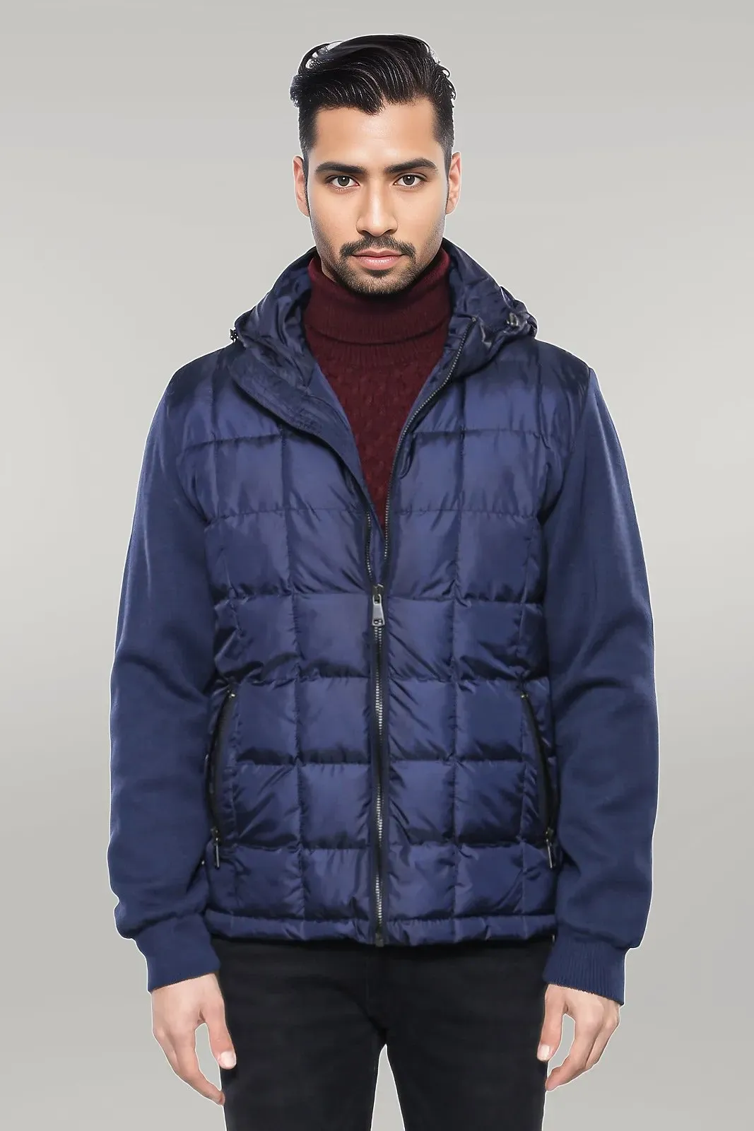 WSS Hooded Navy Blue Men Winter Coat  - Singen