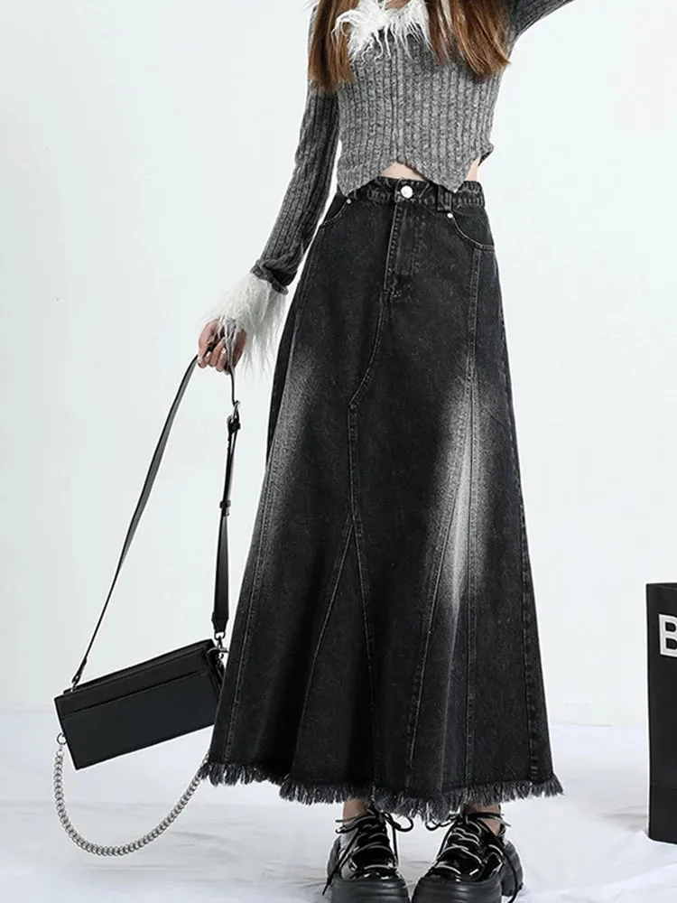 Y2k Harajuku A-Line Vintage Denim Long Skirt Bottom