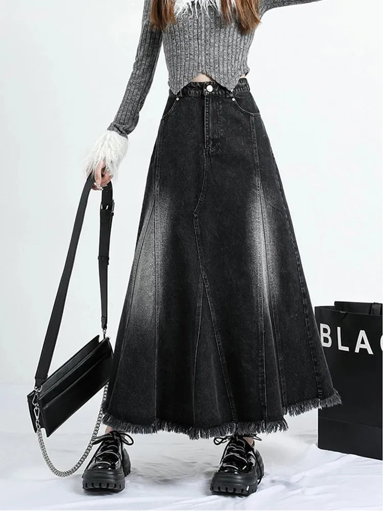 Y2k Harajuku A-Line Vintage Denim Long Skirt Bottom