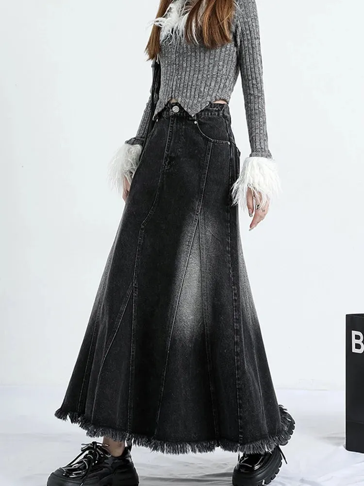 Y2k Harajuku A-Line Vintage Denim Long Skirt Bottom