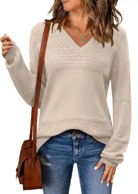 Zeagoo Womens Sweaters Casual Long Sleeve Ribbed Knit Pullover